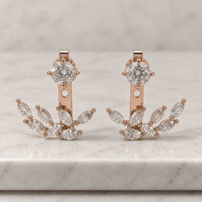 Lab Grown Diamond Ear Jacket, 14k Solid Gold Bezel Front Back Earring, Graduated Diamond Curve Ear Climber, Minimalist Dainty Studs
