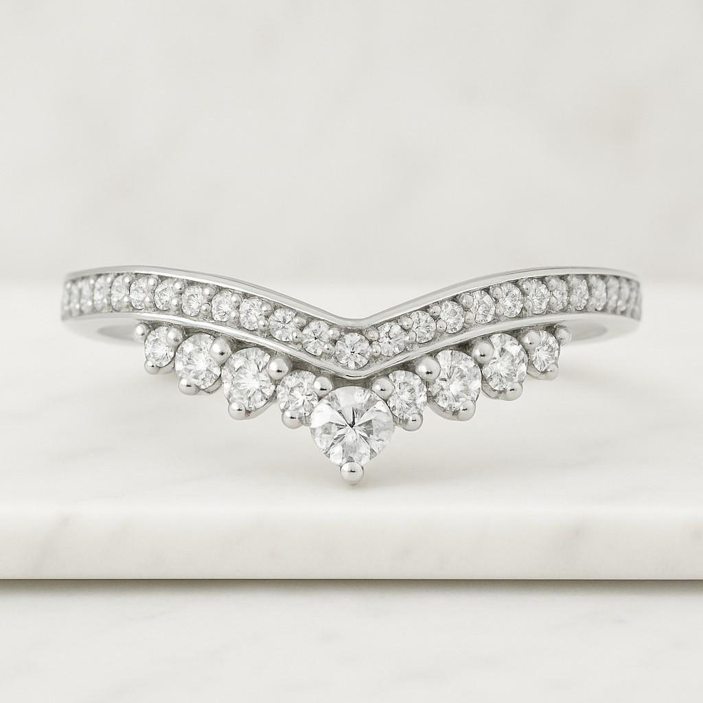 Lab Grown Diamond Engagement Band, Chevron Band In 14K Yellow Gold, Minimalist Elegant Wedding Band