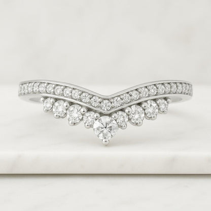 Lab Grown Diamond Engagement Band, Chevron Band In 14K Yellow Gold, Minimalist Elegant Wedding Band