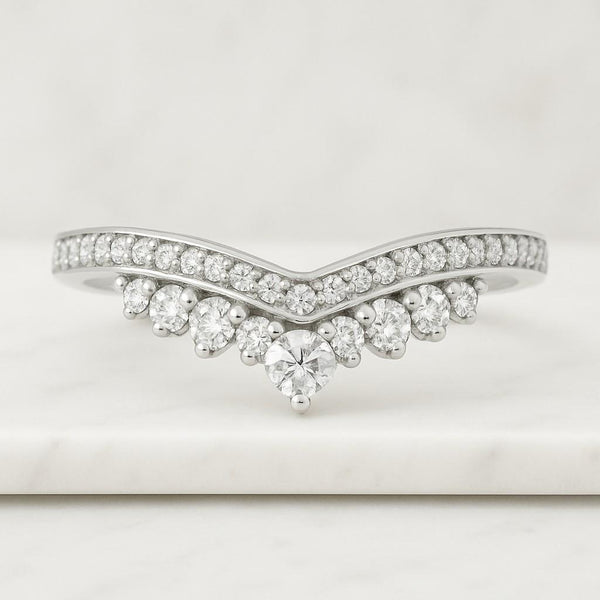 Lab Grown Diamond Engagement Band, Chevron Band In 14K Yellow Gold, Minimalist Elegant Wedding Band