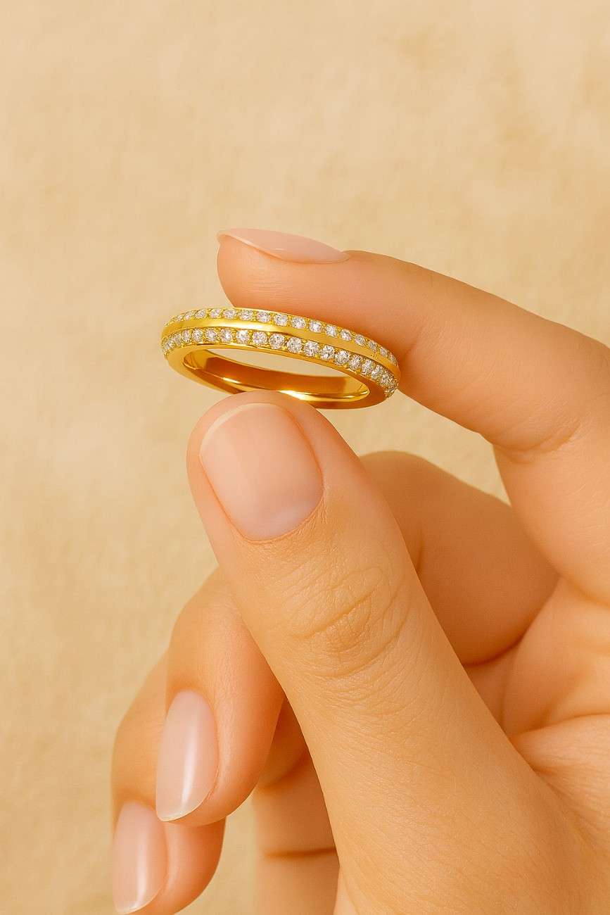 Lab Grown Diamond Engagement Band Double Band Wedding Ring Two Row Ring for