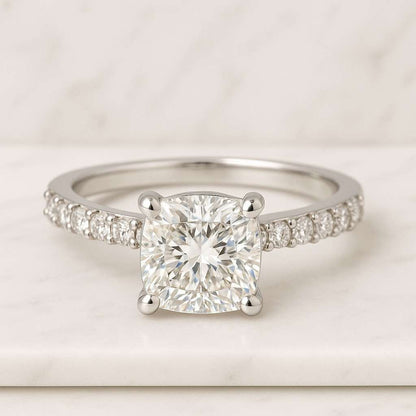Lab Grown Diamond Engagement Ring Cushion Halo Wedding Ring Diamond Ring Anniversary Gift Pave Diamond Wedding Ring Ring For Women