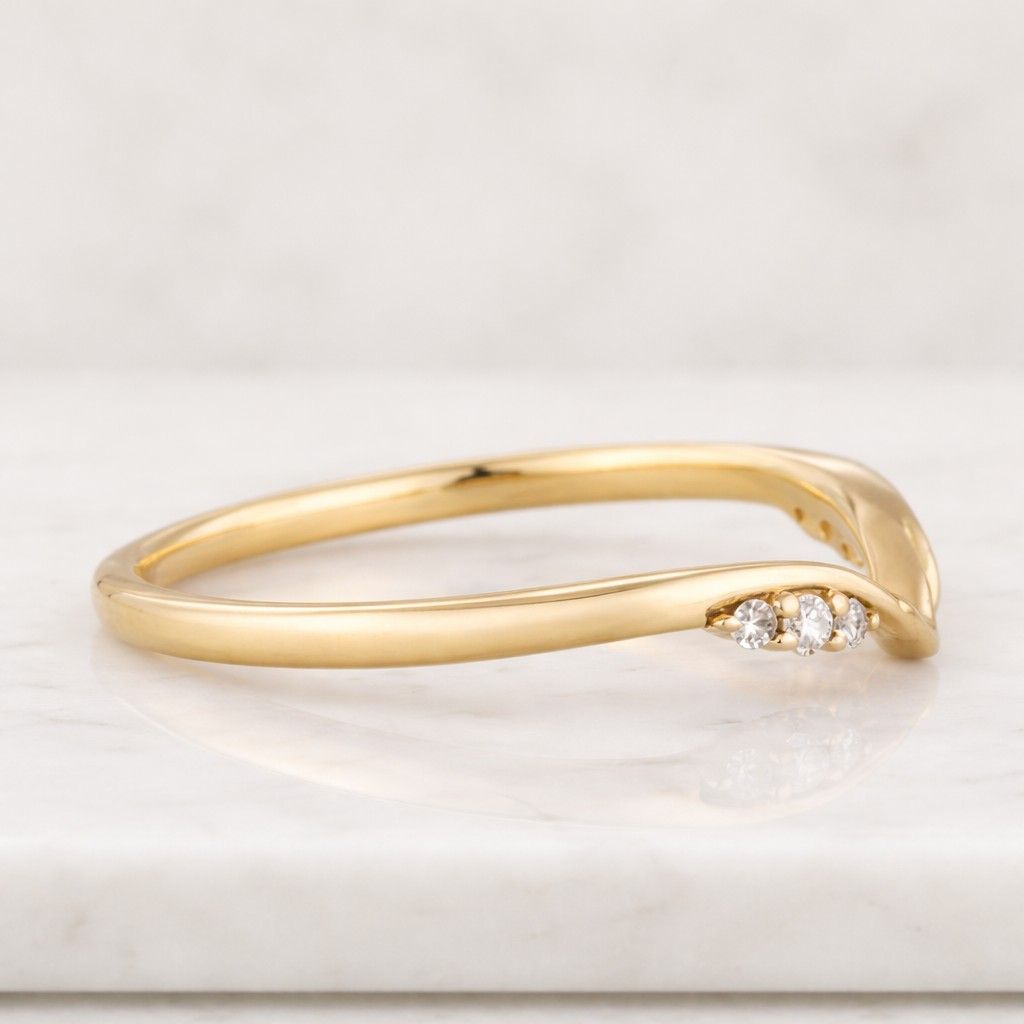 10k 14k 18k gold curved wedding band solid gold diamond stacking ring lab diamond ring dainty nesting ring alternative diamond contour ring

