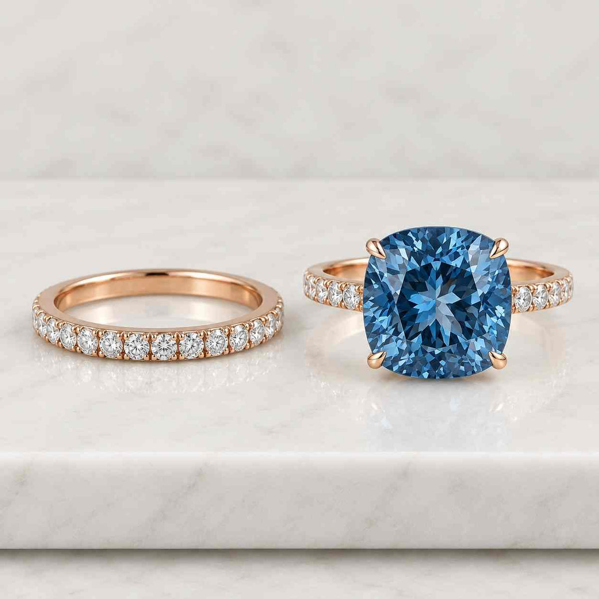 Lab Grown Diamond Engagement Ring: Three Stone Elongated Cushion & Trillion, IGI Certified
