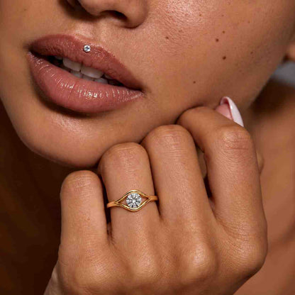 Lab Grown Diamond Engagement Ring: Yellow Gold Bypass Tension Set
