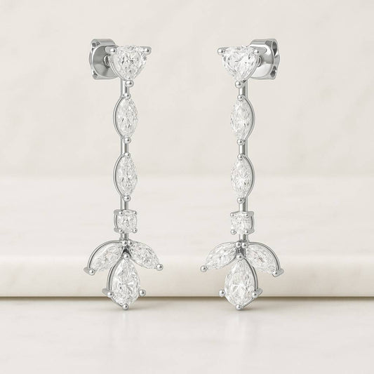 Lab Grown Diamond Flower Earrings Pear Cut 14k Gold Floral Studs