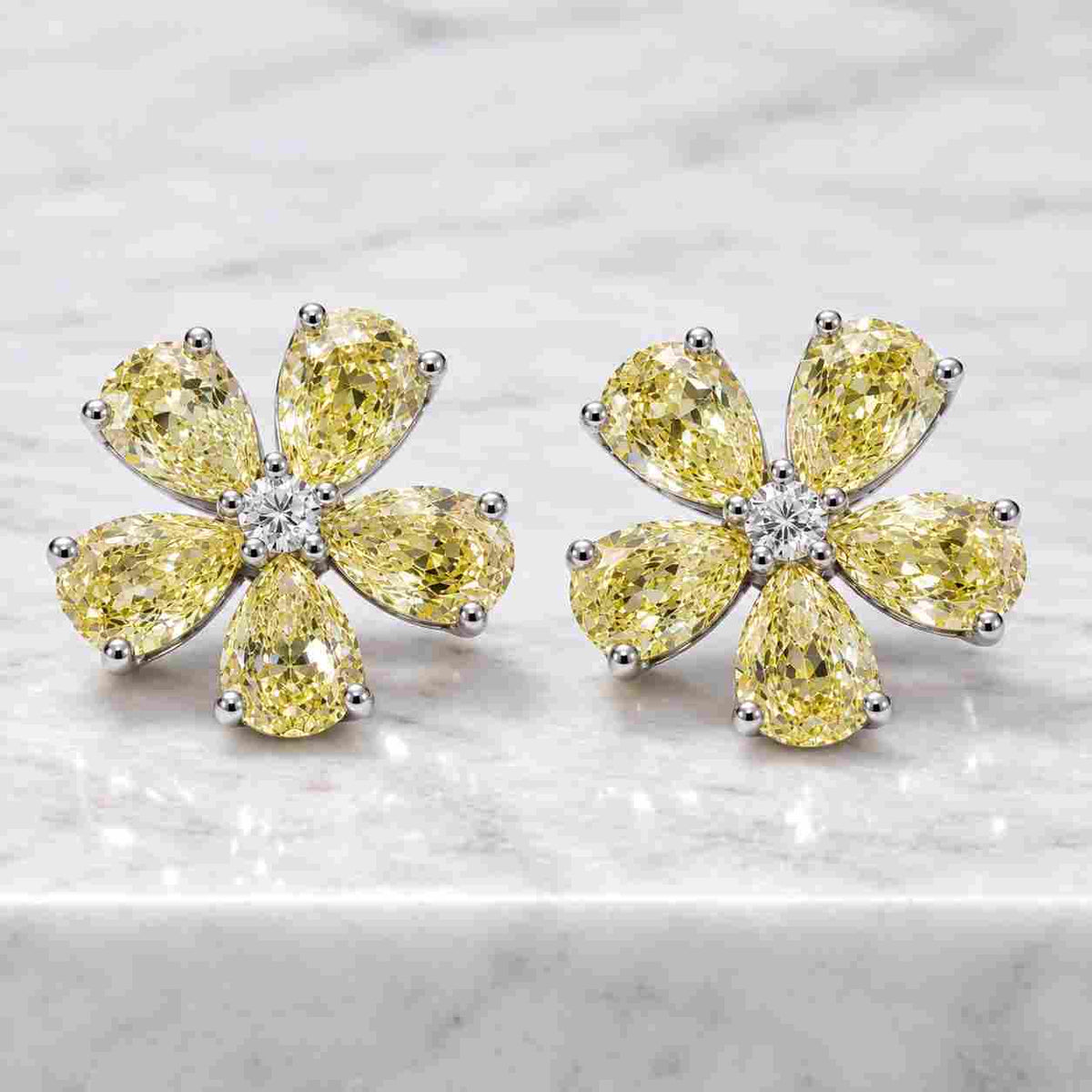 lab grown diamond flower stud earrings | pear cut diamond cluster earrings | 14k solid gold floral earrings gift
