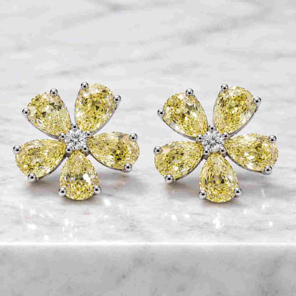 Lab Grown Diamond Flower Stud Earrings | Pear Cut Diamond Cluster Earrings | 14K Solid Gold Floral Earrings Gift
