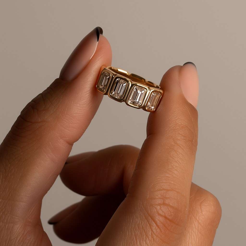 Lab Grown Diamond Half Eternity Band Emerald Cut Diamond Band  Emerald Cut Lab Grown Diamond Band Anniversary Band Wedding Band