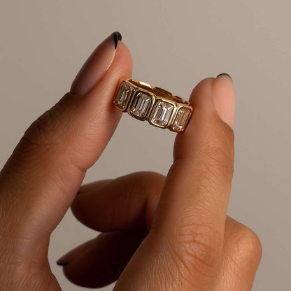 Lab Grown Diamond Half Eternity Band Emerald Cut Diamond Band  Emerald Cut Lab Grown Diamond Band Anniversary Band Wedding Band