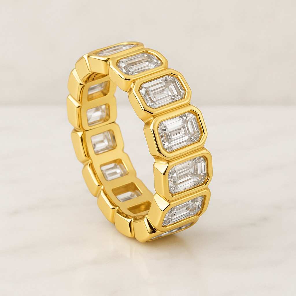 Lab Grown Diamond Half Eternity Band Emerald Cut Lab Diamond Engagement Ring Platinum French Pave Band