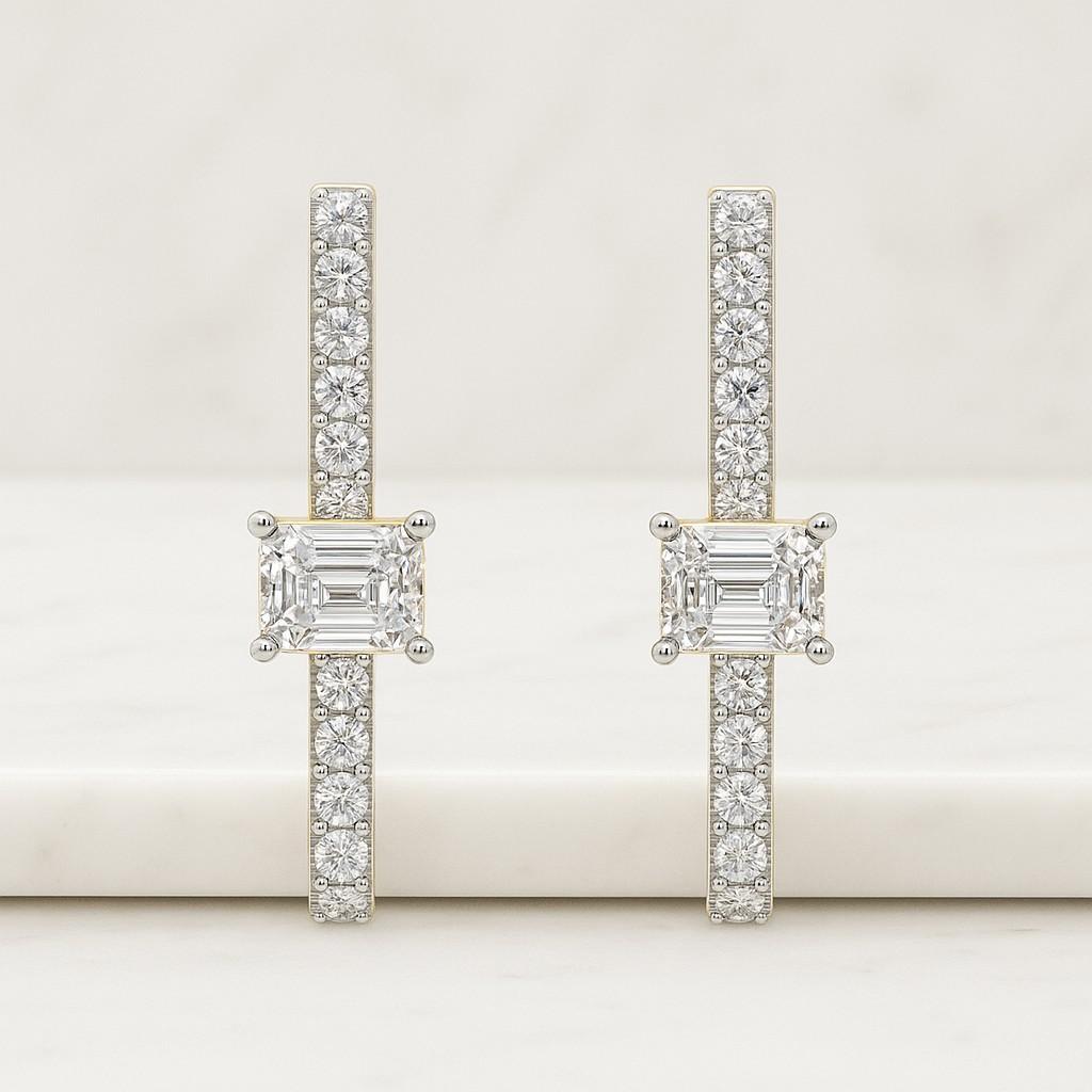 Lab Grown Diamond Hoop Earrings 14K Yellow Gold Huggies Emerald Earrings Emerald Hoop Earrings Emerald Huggies Gift for Her Emerald Jewelry May Birthstone Emerald Hoops Small Emerald Hoops