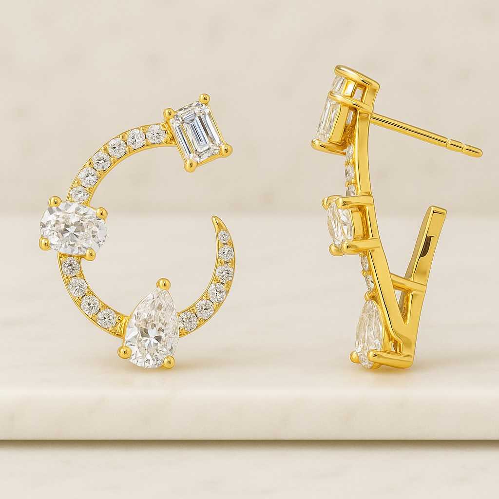 Lab Grown Diamond Huggie Earring Huggie Diamond Earring Diamond Hoop Earring Inside Diameter Lab Grown Diamond Cartilage Hoop