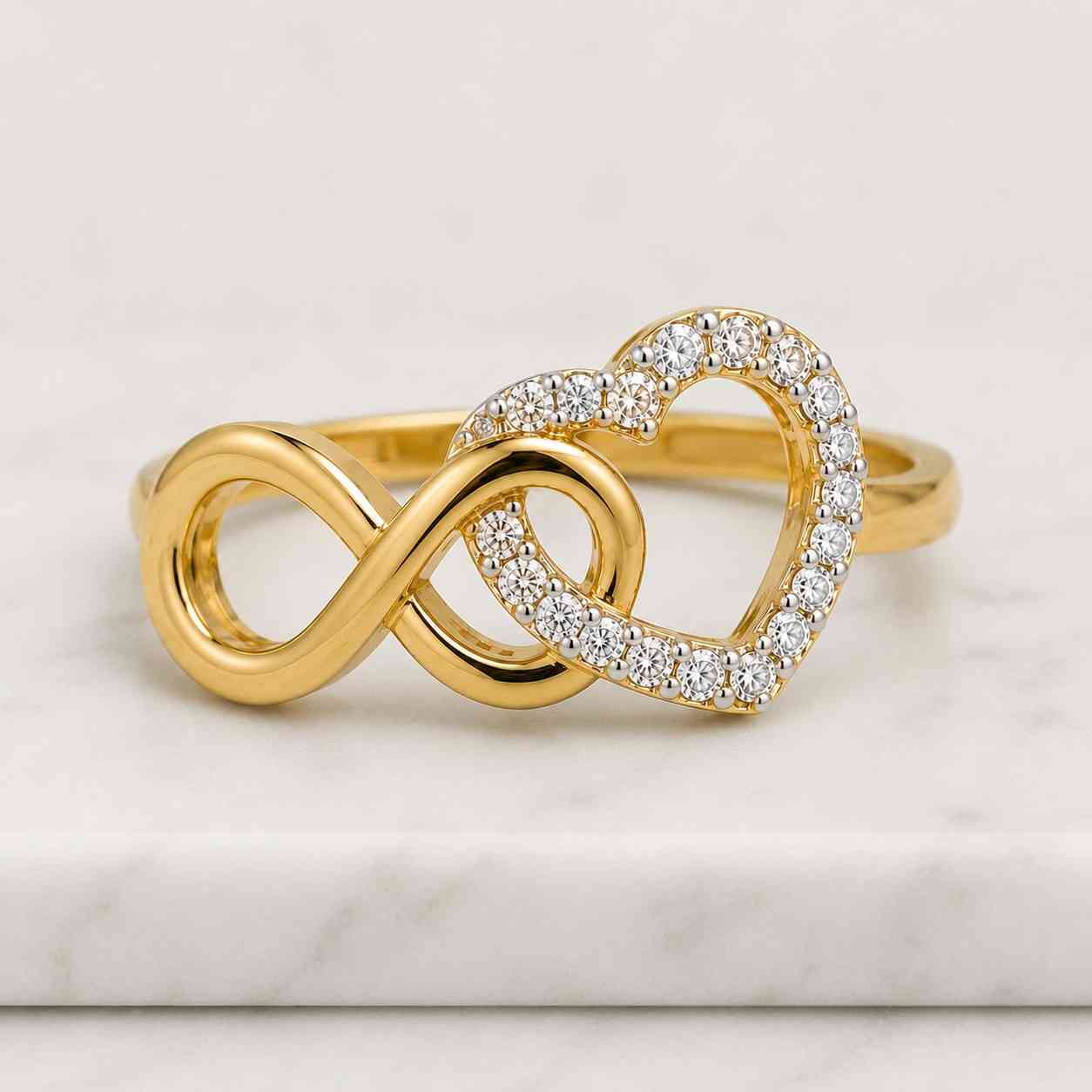 Lab Grown Diamond Infinity Heart Ring, 14k Rose Gold Love Symbol, Gift for mom.
