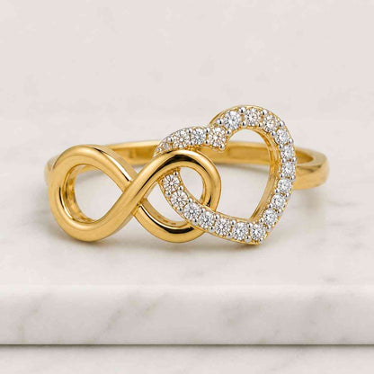 Lab Grown Diamond Infinity Heart Ring, 14k Rose Gold Love Symbol, Gift for mom.
