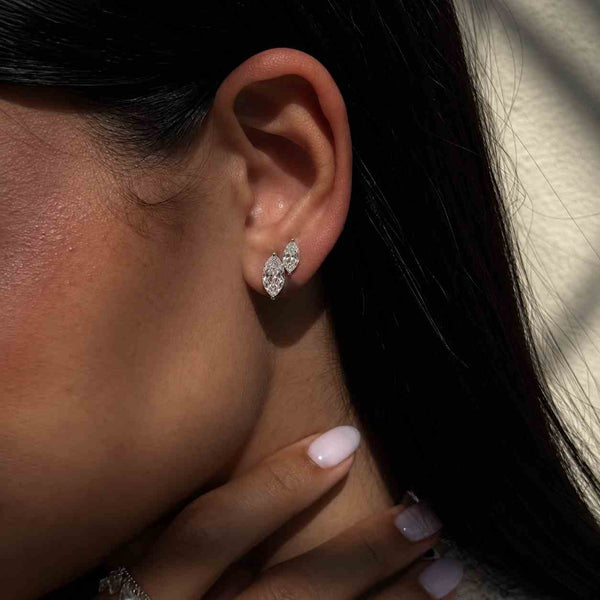 Lab Grown Diamond Marquise Stud Earrings, Double Marquise Drop Earring For Women
