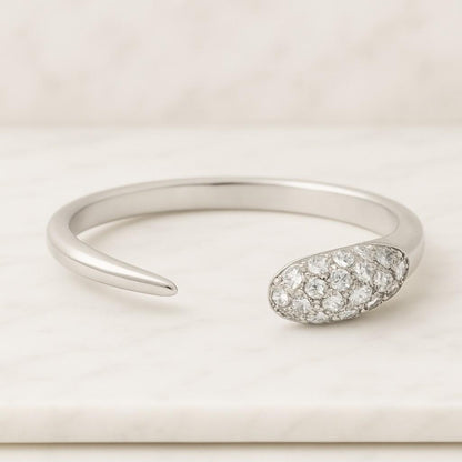 Lab Grown Diamond Open Gap Wedding Band, 14K Gold Pave Set Round Diamond Claw Cuff Ring, Stackable Matching Band, Anniversary Gift For Women