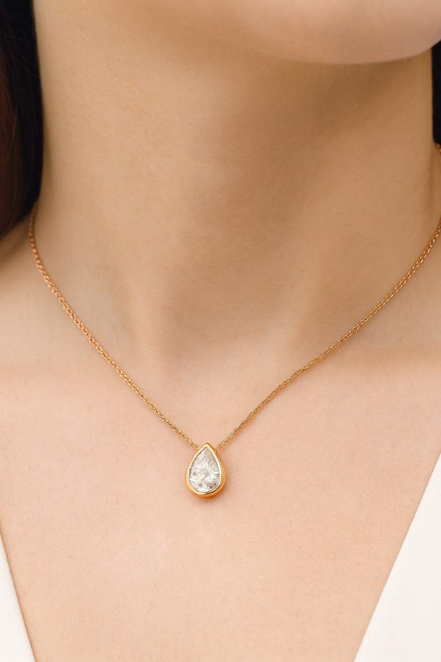 Lab Grown Diamond Pendant 14K Gold Pendant Pear Cut Moissanite Diamond Pendant Necklace