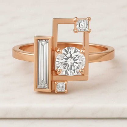 Lab Grown Diamond Ring Baguette Wedding Anniversary band Unique Prong Setting Wedding Ring Round Cut Moissanite Anniversary Ring