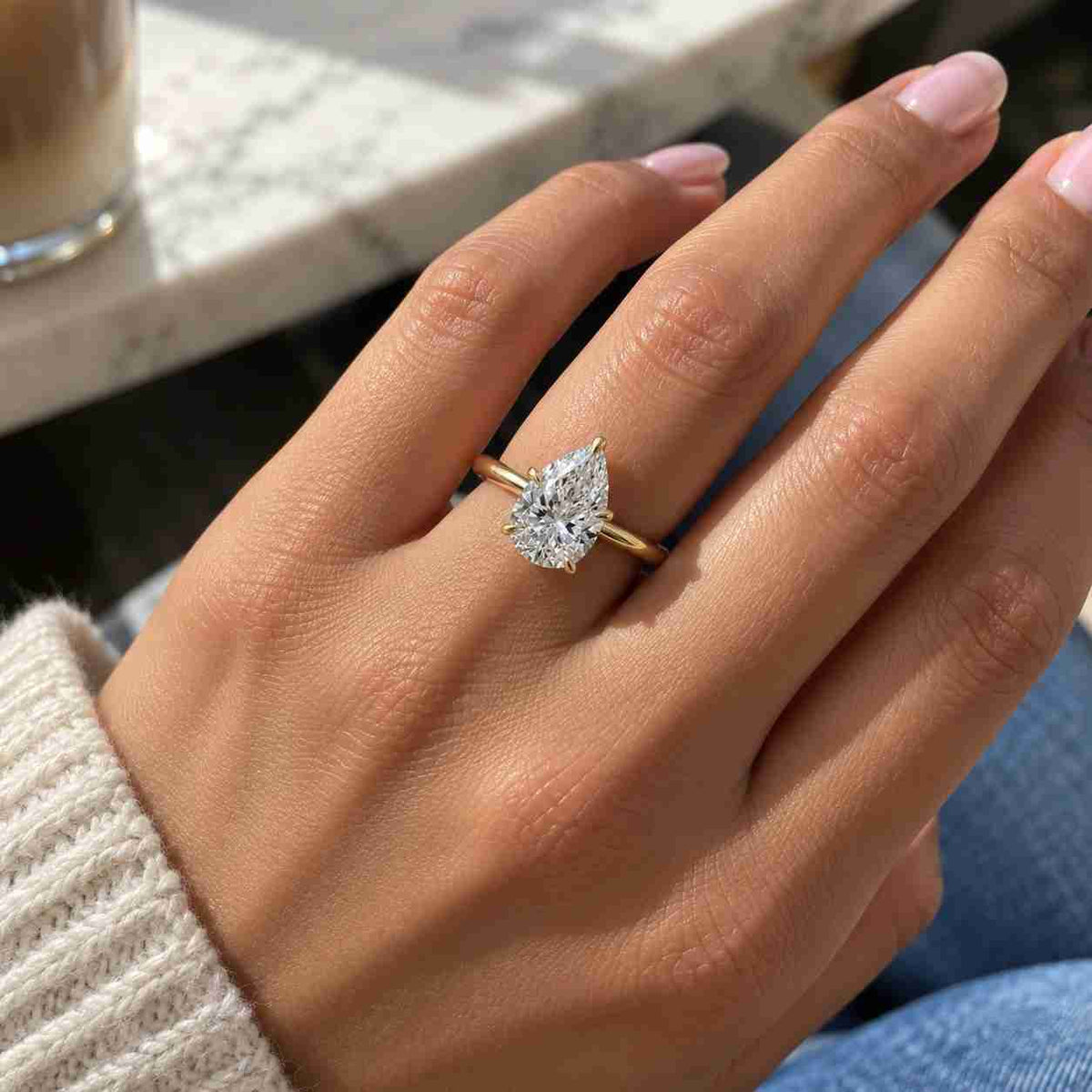 Lab Grown Diamond Ring Pear Ring for Anniversary Gift Solid Gold Ring