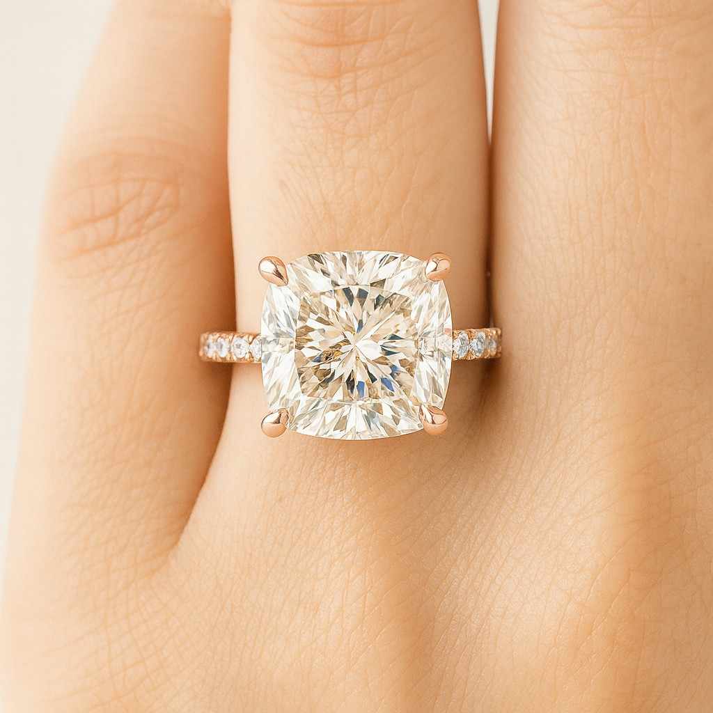 Lab Grown Diamond Ring Solitaire Hidden Halo Engagement Ring Pave Cathedral Setting Anniversary Ring for Gift IGI Certified Ring