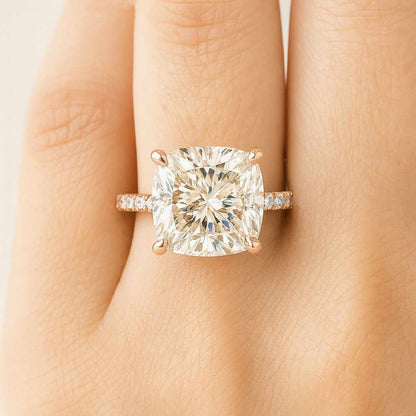 Lab Grown Diamond Ring Solitaire Hidden Halo Engagement Ring Pave Cathedral Setting Anniversary Ring for Gift IGI Certified Ring