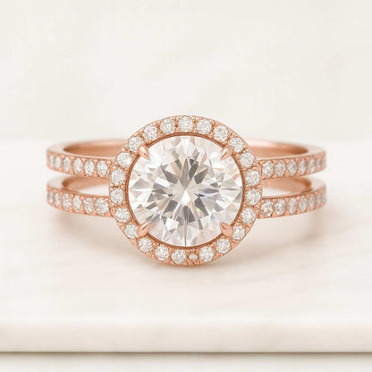 Lab Grown Diamond Ring with Stacking Band Matching Diamond Band Ring Set