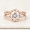 Round Cut Moissanite Halo Engagement Ring with Two Row Pave Set