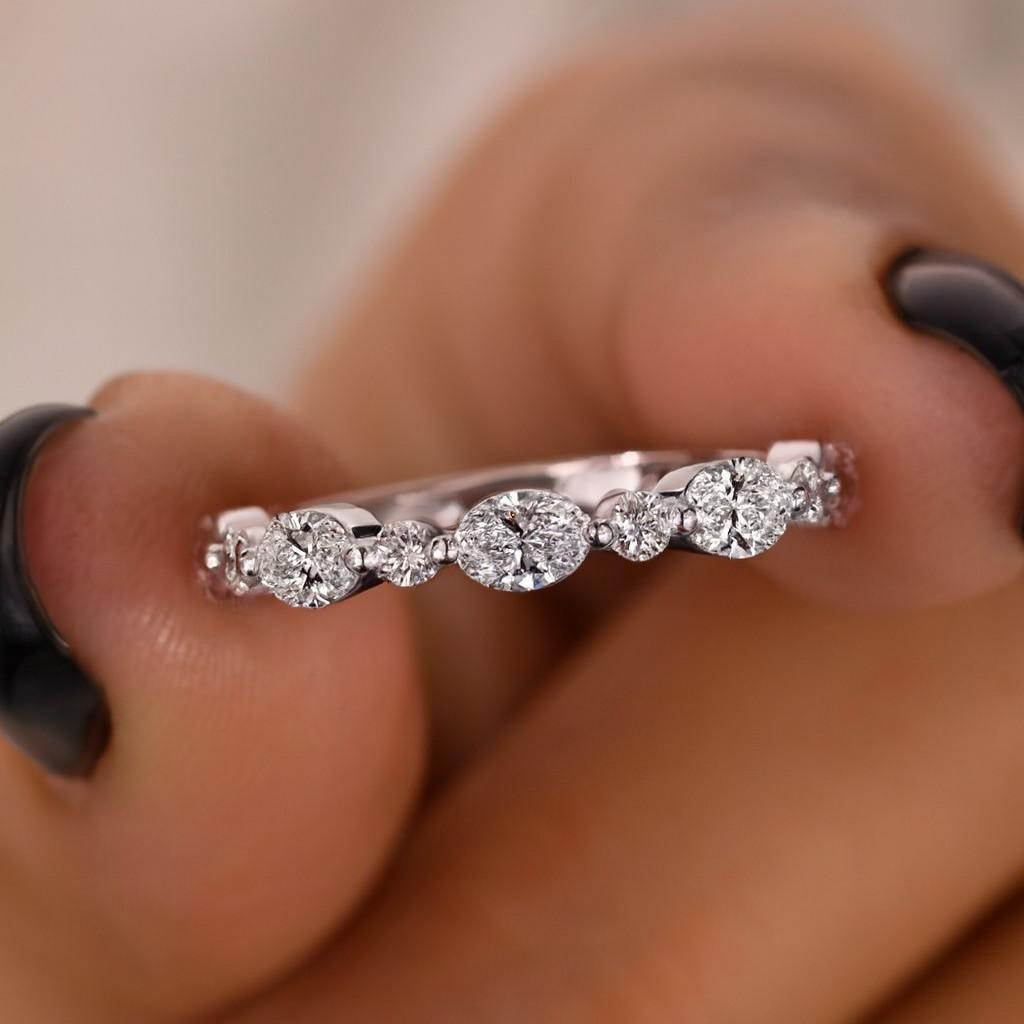 Lab Grown Diamond Seven Stone Ring, Round Cut Natural Diamond Half Eternity Ring For Women, U Prong Setting Moissanite Wedding Ring For Gift