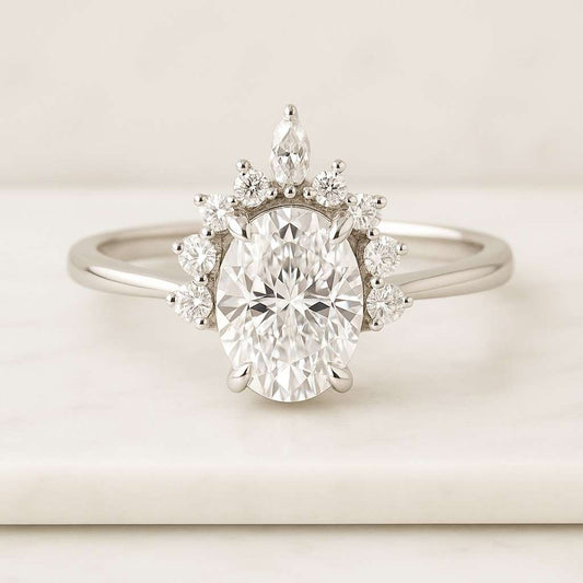 Lab Grown Diamond Solitaire Hidden Halo Engagement Ring Side Round Cut 14k White Gold