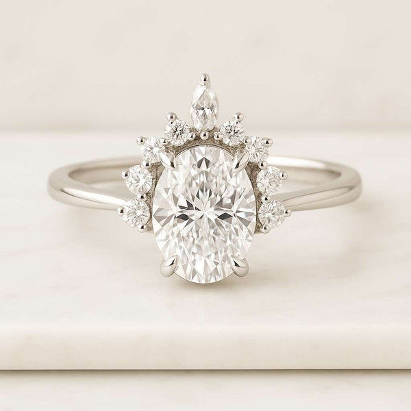 Lab Grown Diamond Solitaire Hidden Halo Engagement Ring Side Round Cut 14k White Gold