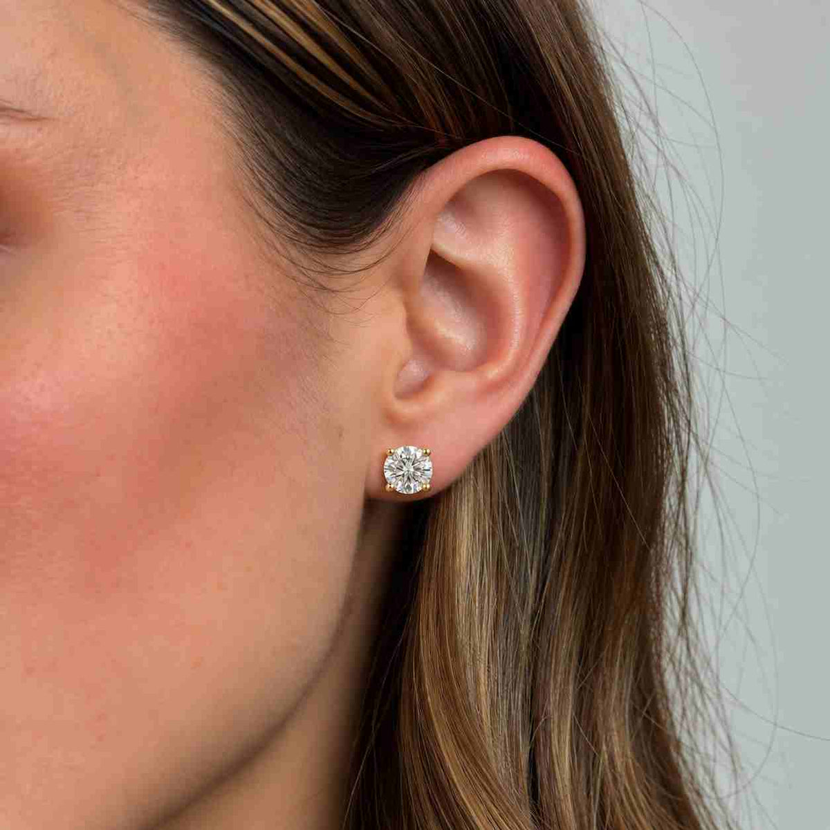 Lab Grown Diamond Stud Earrings 14K Gold, 0.50 to 4 Ct Round Diamond Studs , E/VVS Lab Diamond Earrings Gift for Her, Everyday Jewelry
