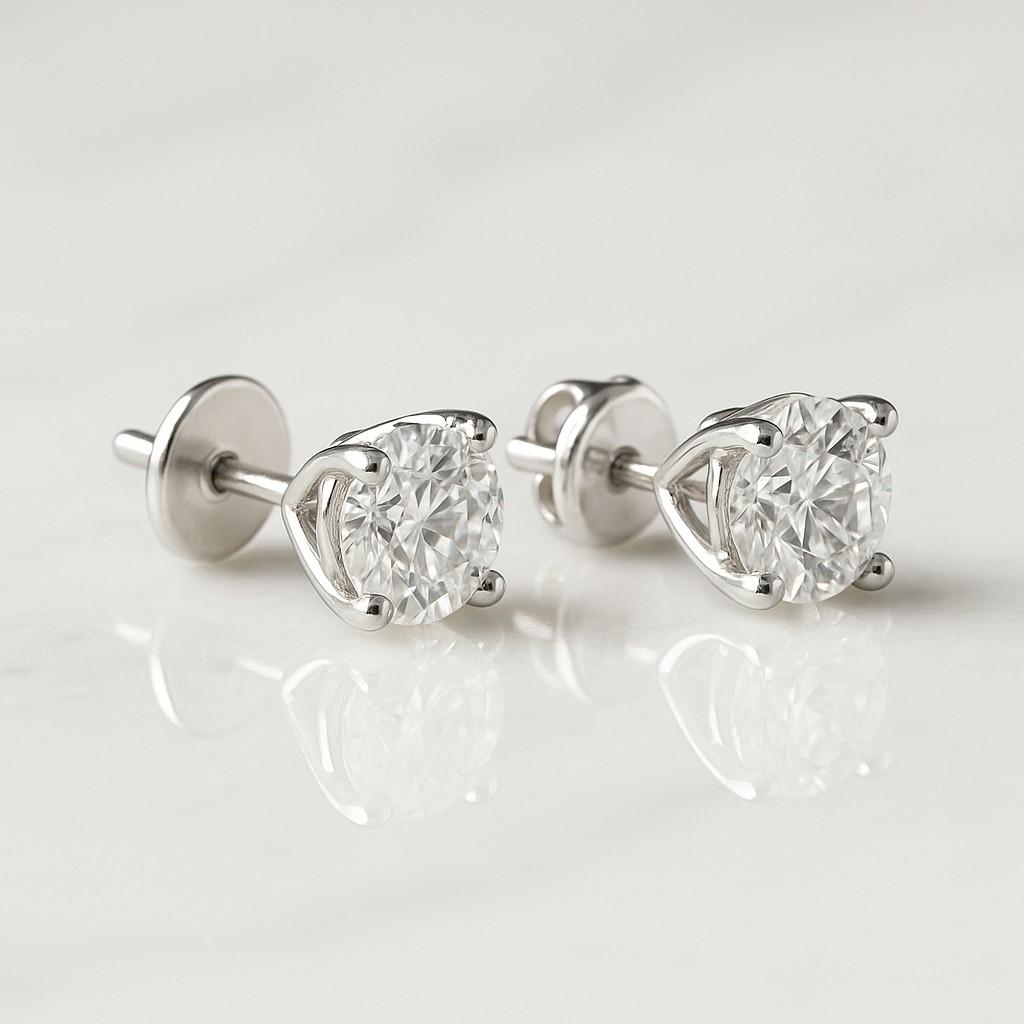 IGI Certified Round Lab Grown Diamond Stud Earrings, 2 TCW Diamond Earrings