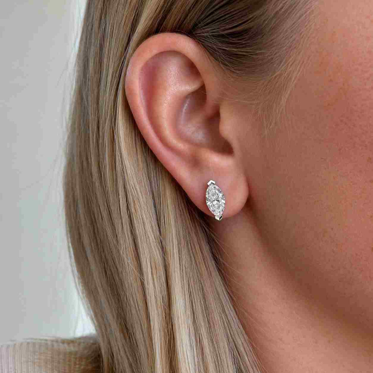 lab grown diamond stud earrings, pear marquise 1.26 ctw 18k gold
