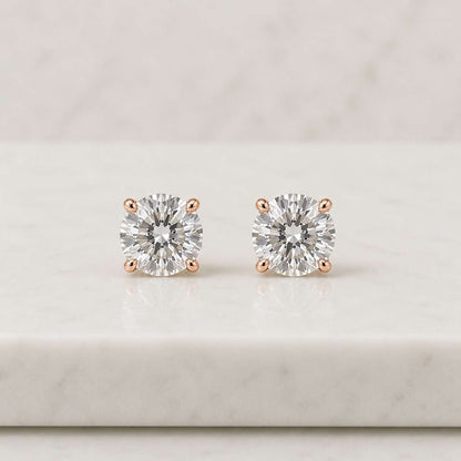 6 Carat Total Weight Lab Grown Round Diamond Stud Earrings | 3 Carat Each | IGI Certified | 14K Gold | DEF/ VVS–vs | Push Back or Screw Back
