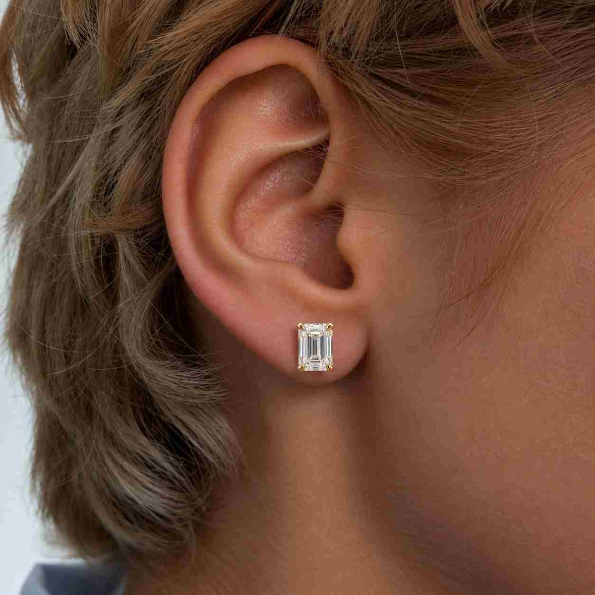 3 Carat Total Lab Grown Diamond Stud Earrings Set: Marquise and Emerald cut CVD Diamonds, 14k Solid Gold
