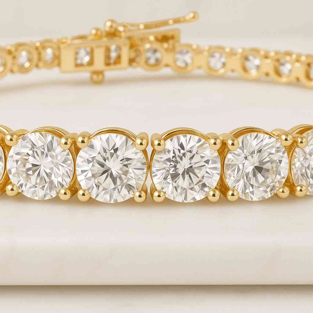 Lab Grown Diamond Tennis Bracelet 14k Gold 4 Prong Setting 14k Lab Diamond Tennis Bracelet 14K Gold 3mm Round Diamonds