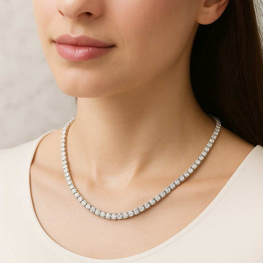 Lab Grown Diamond Tennis Necklace 7CT  20CT 14K Solid Gold  Round Diamond Tennis Necklace