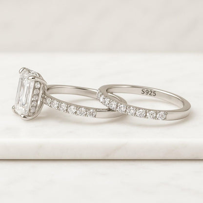 Lab Grown Diamond Three Stone Radiant and Triangle Cut Engagement ring Wedding Ring for Her