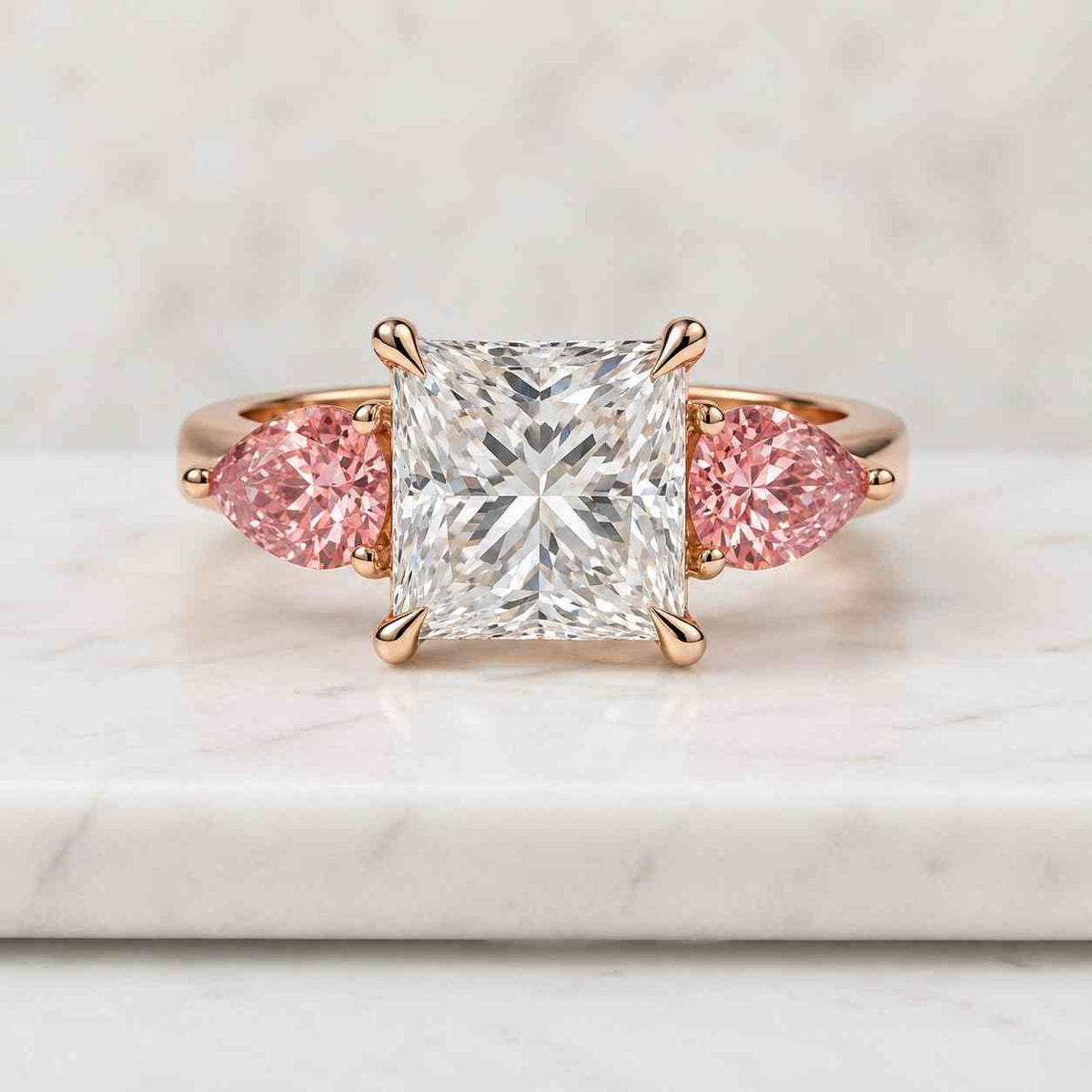 lab grown diamond three stone ring,1.00ct princess cut diamond engagement ring side kite cut diamonds wedding ring anniversary gifts for her