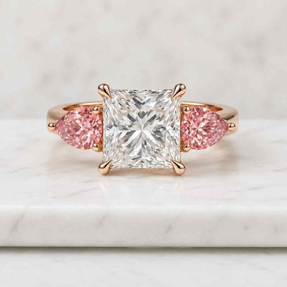 Lab Grown Diamond Three Stone Ring,1.00Ct Princess Cut Diamond Engagement Ring Side Kite Cut Diamonds Wedding Ring Anniversary Gifts For Her