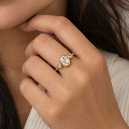 Lab Grown Diamond Three Stone Ring, Oval Cut Engagement Ring, 3 Stone Bridal Ring, Custom Gold Ring, Anniversary Gift

