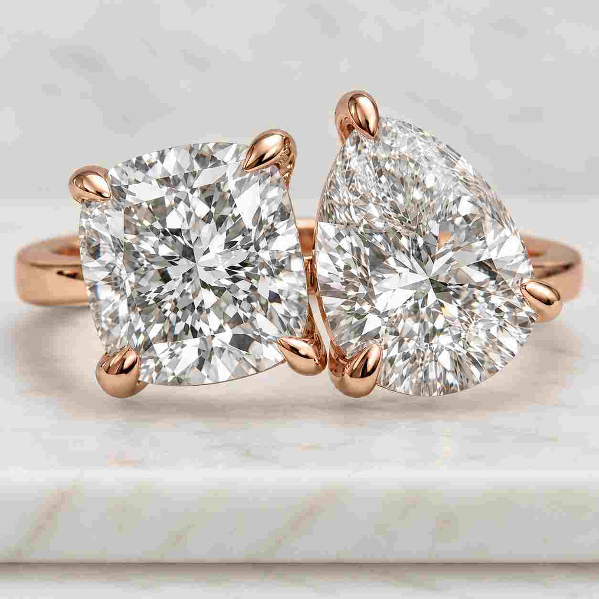 lab grown diamond toi et moi ring princess and pear diamond engagement ring