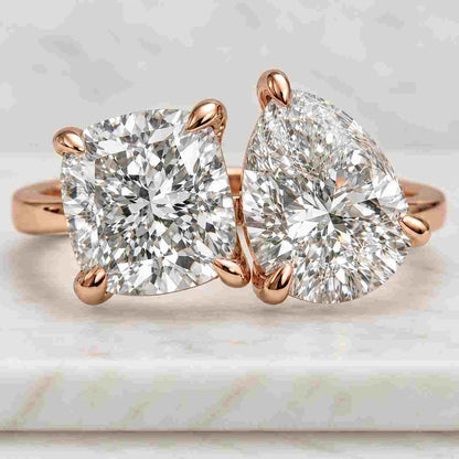 Lab Grown Diamond Toi Et Moi Ring Princess and Pear Diamond Engagement Ring