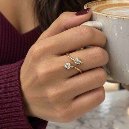 Lab Grown Diamond Toi Et Moi Ring  Double Pear Cut Diamond Bypass Ring  Pear Diamond Engagement Ring  Unique Open Ring  Gift for Her