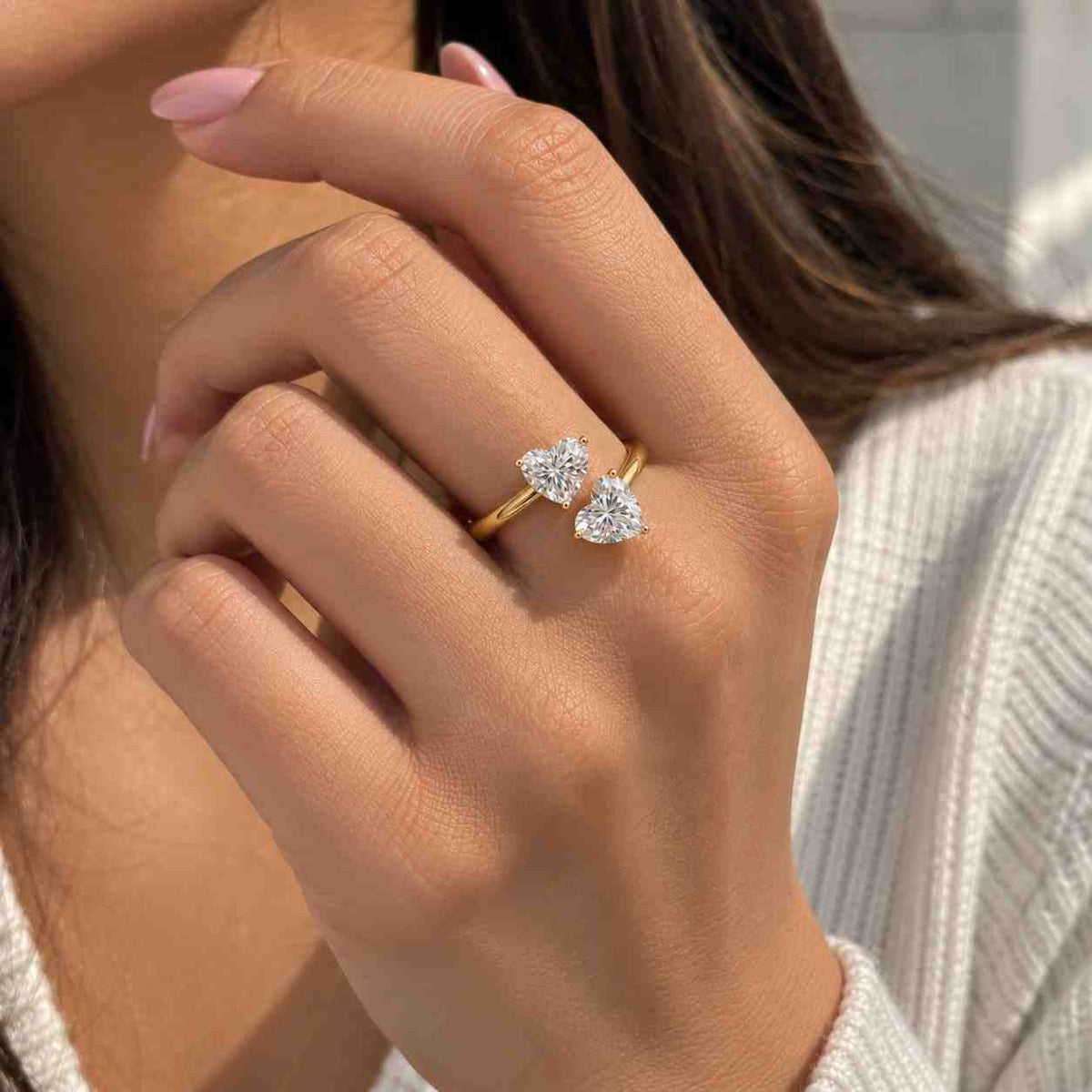 lab grown diamond toi et moi ring, heart & radiant cut engagement ring, 14k gold two stone ring, anniversary gift for her
