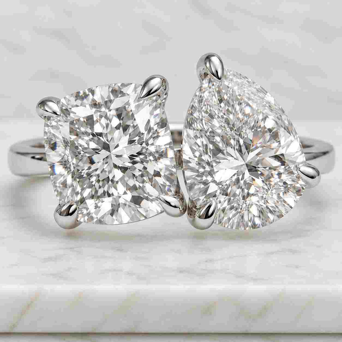 lab grown diamond toi et moi ring princess and pear diamond engagement ring