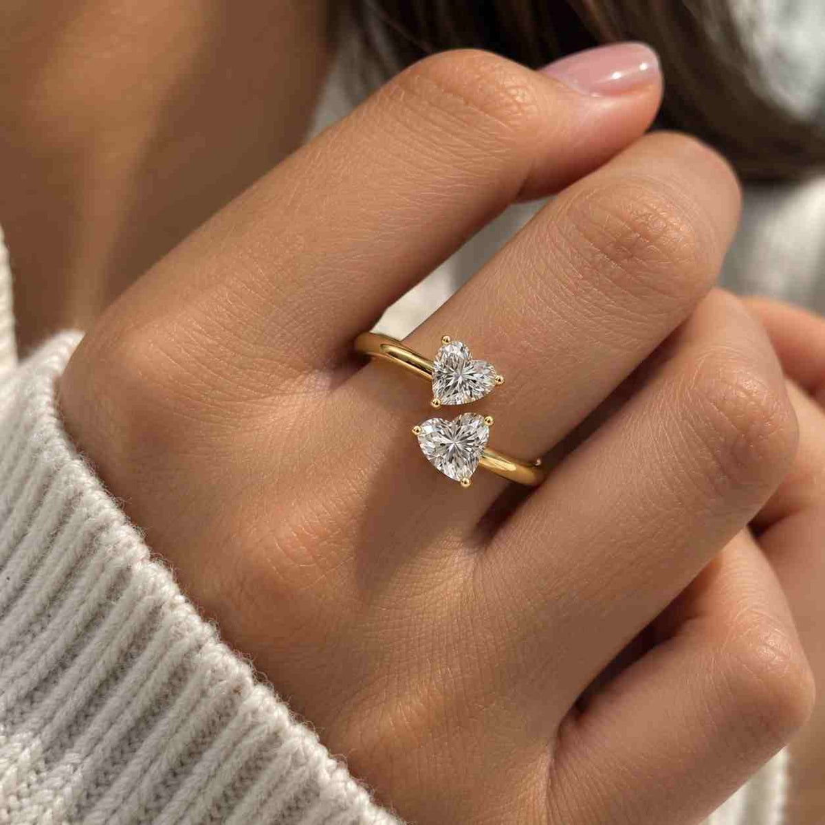 Lab Grown Diamond Toi et Moi Ring, Heart & Pear, Solid Gold or Silver