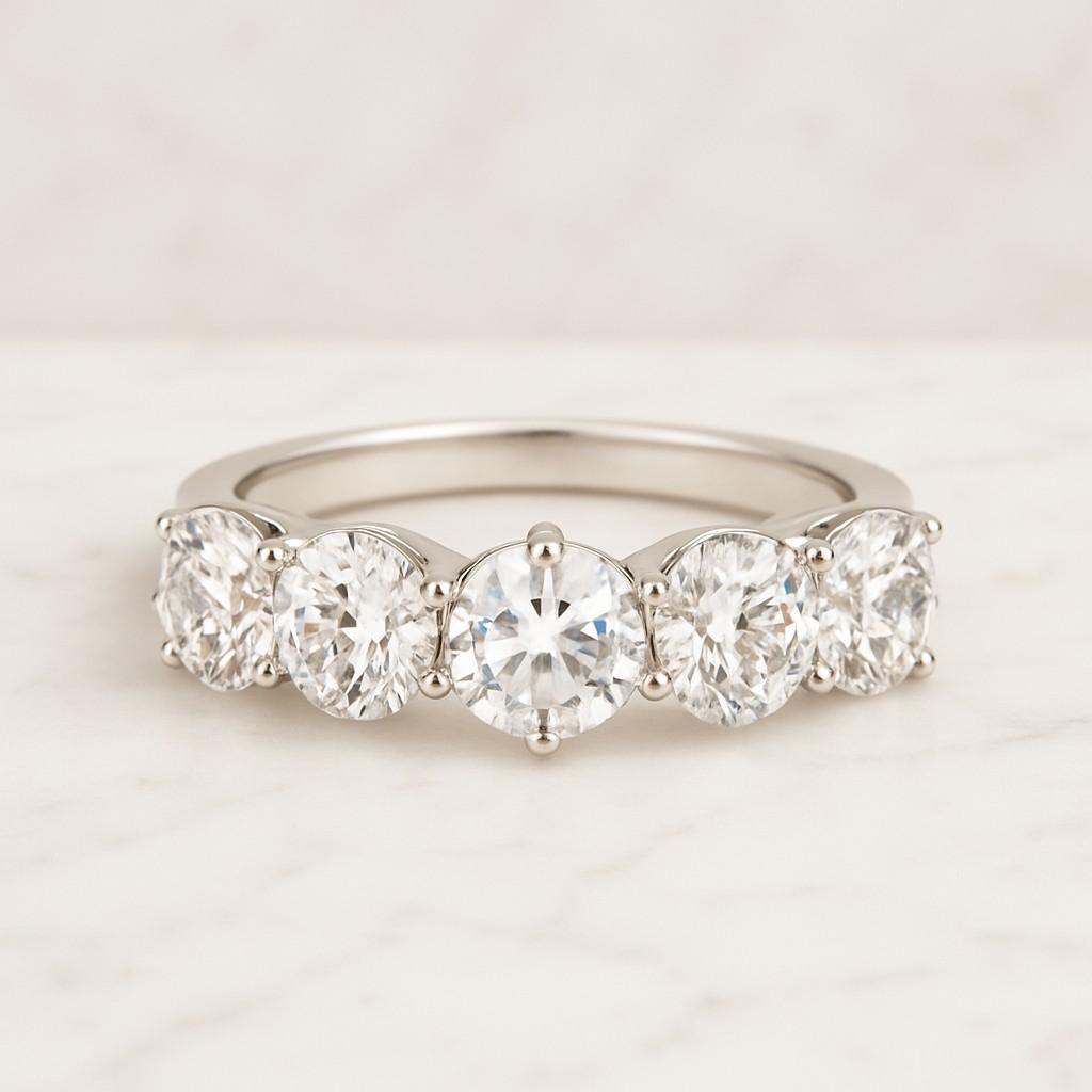 Lab Grown Diamond Wedding Band 1.20 TCW Five Stone Ring 5 Stone Half Eternity Band 14K Gold Bar Setting Five Stone Band