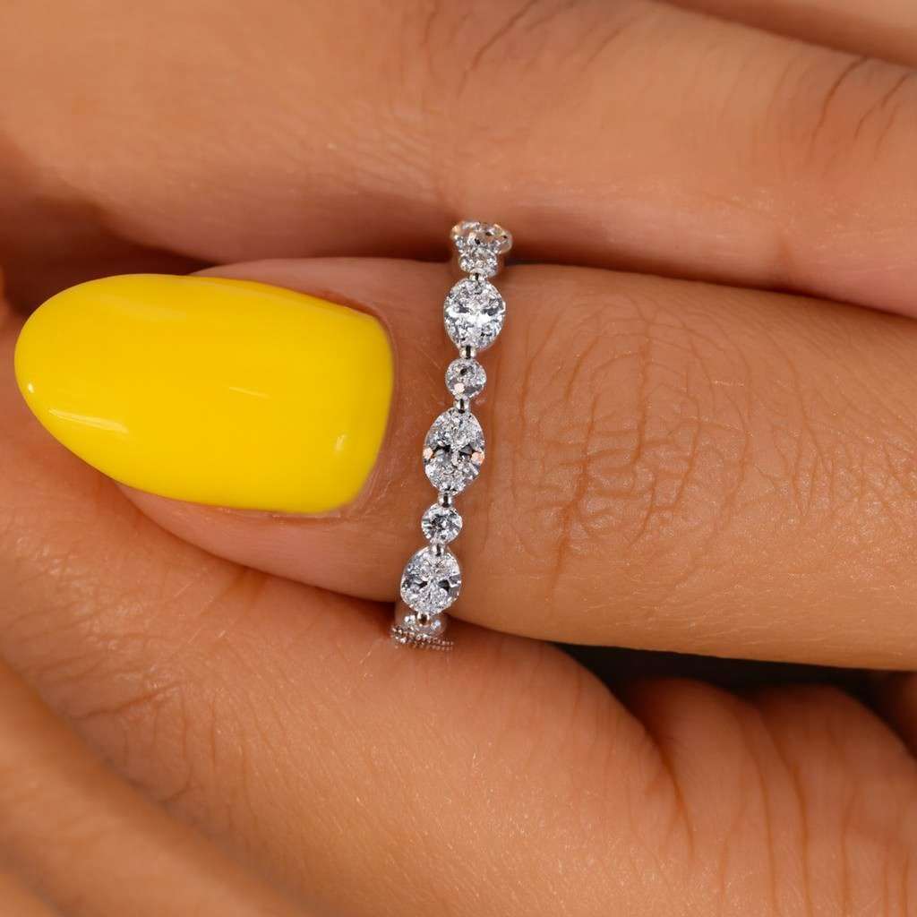 Lab Grown Diamond Wedding Band Round Half Eternity Band Real Lab Diamond Anniversary Ring Stacking Band for Bridal Set Gifts Two Tone Ring